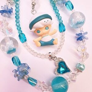 Pop Mart Dimoo Phone Charms Beaded Keychain Bag Purse Charm Blue Handmade Gift